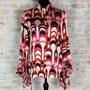 Zara Pink Red Black Abstract Retro Print Design Blouse